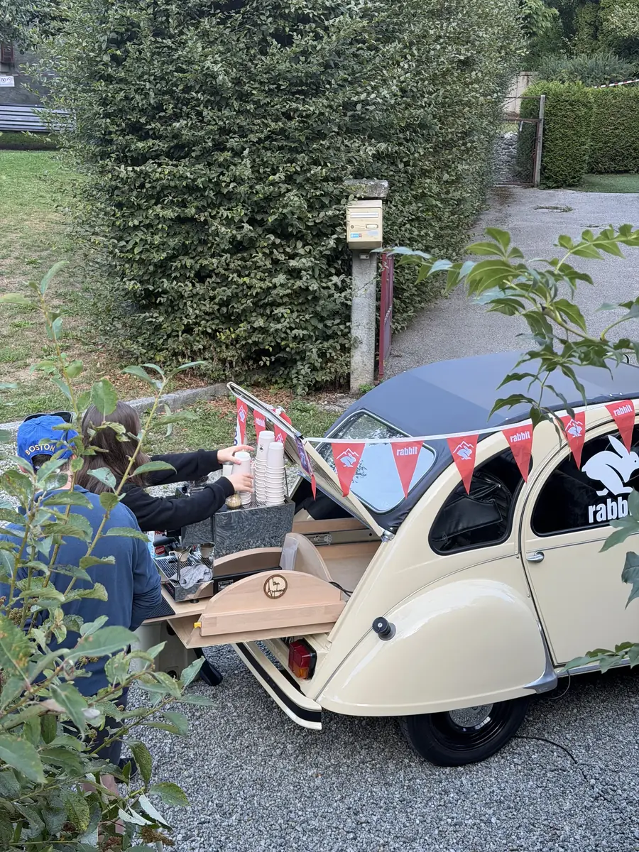 Coffee being served from the 2CV’s outdoor counter
